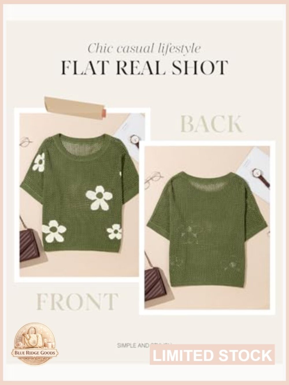 Short Sleeve Crochet Sweater Floral Knit Pullover Lightweight Beach Cover Up - Picture 5 of 7